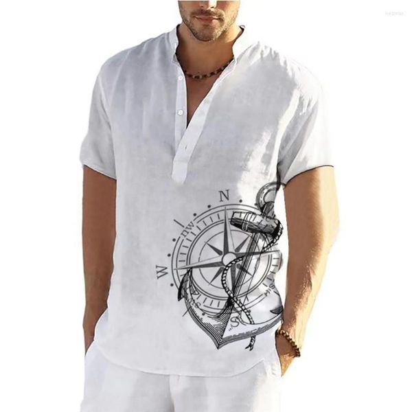 Camicie casual da uomo Camicia da uomo Henley Top a manica corta Ancora grafica 3d Abbigliamento Stilista Abbigliamento Streetwear Uomo hawaiano