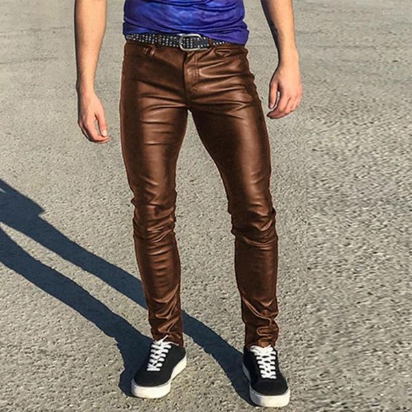Pantaloni da uomo Pantaloni attillati da uomo Retro Goth Slim Fit Long Fashion Maschio Faxu Leather Punk Style Skinny