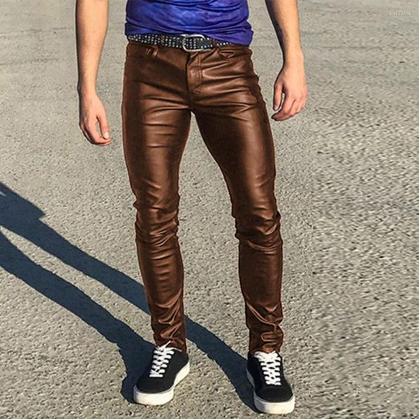 Männer Hosen Mann Enge Hosen Retro Goth Slim Fit Lange Mode Männlichen Faxu Leder Punk Stil Skinny