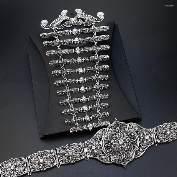 Collana Orecchini Set Neovisson Lussuoso colore argento Abito da sposa Cintura Pettorale Matrimonio Caucaso Pancia Catena Pettorale