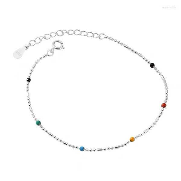 Braccialetti con ciondoli Bracciale con perline rotonde in argento sterling 925 Perline colorate Regalo di compleanno per feste per gioielli da donna