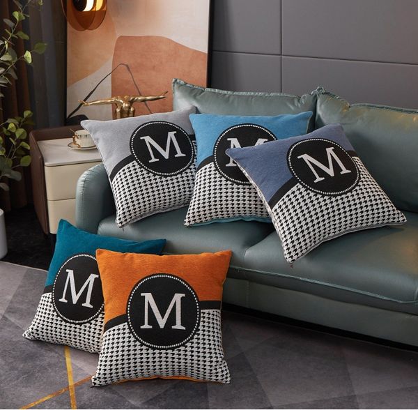 Almofada de marca, simples, moderna, cor pura, com letra H, capa de sofá para casa, fronha, sem núcleo, para sala de estar, quarto, 45 cm