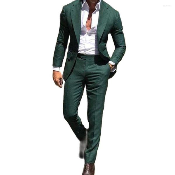 Ternos masculinos mais recentes lapela entalhada verde escuro com 1 botão masculino completo ajuste fino 2 peças traje de negócios noivo smoking blazer calças roupa