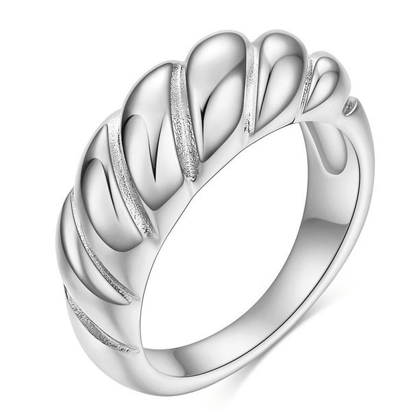 Anel Cúpula Croissant Banhado a Ouro 14K Anel Aço Inoxidável Trançado Torcido para Homens Mulheres Elegante e Versátil Mostre sua Personalidade yw203CG1472