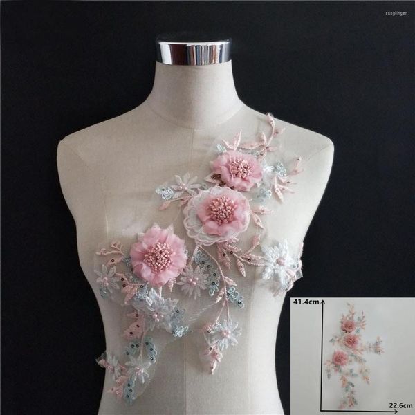 Papillon Fiori 3D Colletto in pizzo di perle d'imitazione per abito da donna Ricamo Tessuto in tulle fai-da-te Cucito Decorazione scollatura