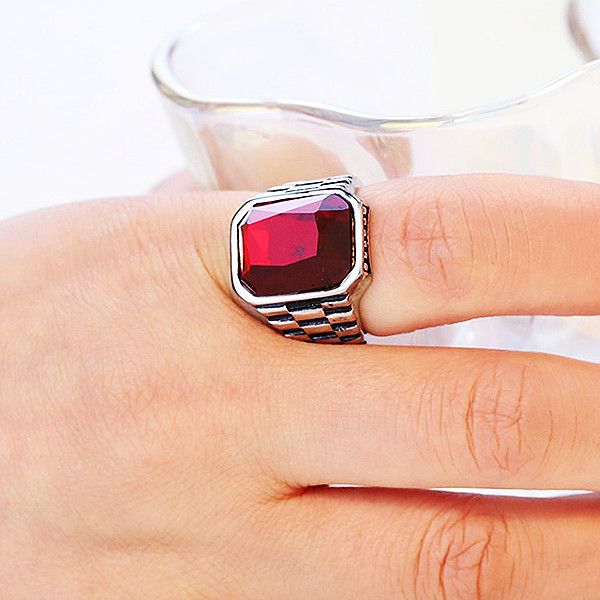 Vintage Anel Agate Aço inoxidável Chunky Dome Red Gemstone Rings Band for Women and Men Statement Wedding Minimalist Simple Style Jewelry yw208CG1282