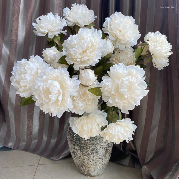 Dekorative Blumen, große Pfingstrose, 2 Köpfe/Zweig, künstlich, für Party, Hochzeit, Dekoration, weiße gefälschte offene Rosen, Flores Artificiales