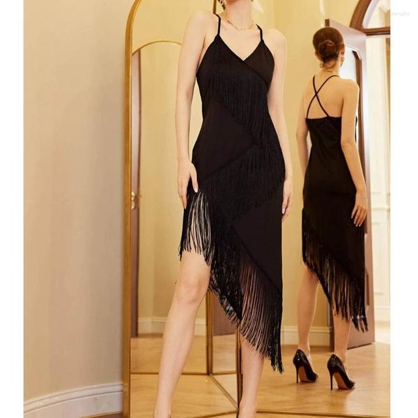 Casual Kleider Wepbel Quasten Slim-Fit Bankett Dinner Party Kleid Einfarbig Sommer Sexy Frauen Sling Spaghetti Strap Mantel Midi