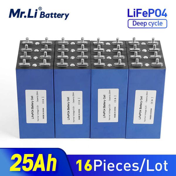 Mr.li 16pcs 3,2 V 25AH LifePO4 Batteriezelle 25000mAh Lithium -Eisenphosphat Tiefe Zyklen für DIY 12V 24 V 36 V 48 V Windkraftsystem