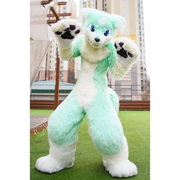 Trajes de mascote canino verde branco preto garra desenho animado fantasia para adulto animal tema mascote fantasia de carnaval fantasia de halloween