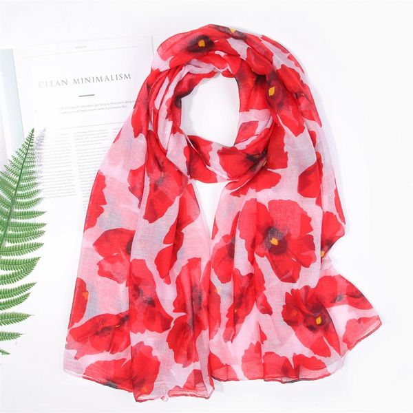 Mode Mohn Blumen Druck Schals Wrap Schals Frauen trendy floral Schal Strand weiche Hijib 5 color178H