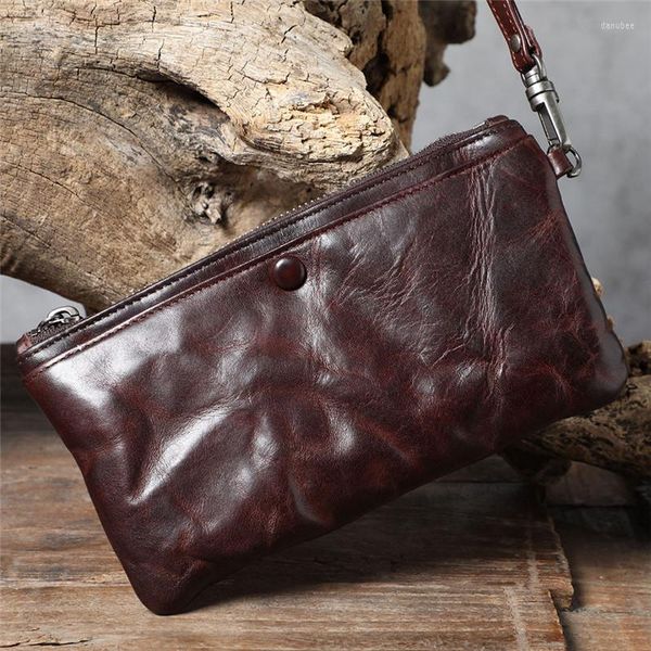 Geldbörsen Vintage Hochwertiger Organizer Echtes Leder Herren Damen Clutch Wallet Einfache handgemachte echte Rindsleder Teens Party Münze