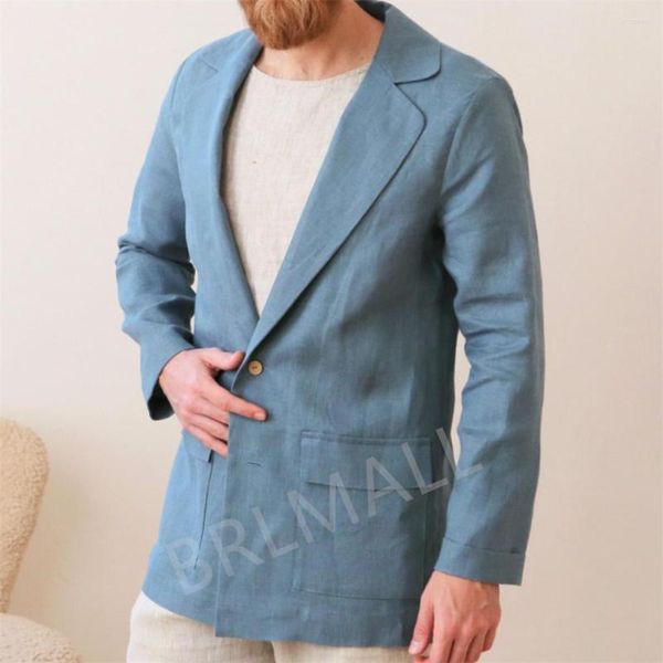 Ternos masculinos de linho jaqueta masculina de linho blazer azul cinza cardigã masculino casaco masculino casamento