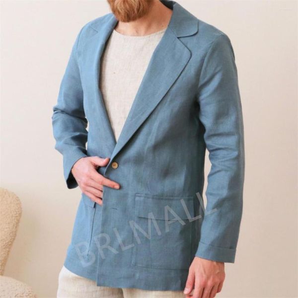 Abiti da uomo Lino Giacca da uomo Blazer di lino da uomo Cardigan blu grigio per uomo Cappotto da uomo Matrimonio