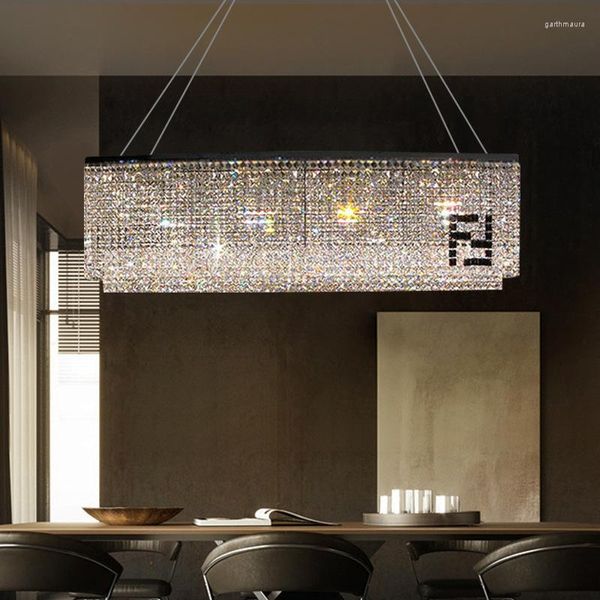 Lustres Cristal Moderno Iluminação LED Luxo Retangular K9 Suspensão Pendente F Lâmpadas Personalidade Jantar Designer Suspensão