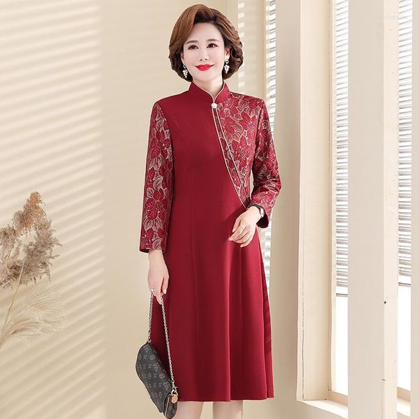 Casual Kleider Party Hochzeit Cheongsam Kleid Vestidos Elegante Frauen Rot 2023 Frühling Herbst Qipao Winterr