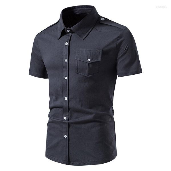 Männer Casual Hemden Herren Weiß Taktische Militärische Stil Gestrickte Sommer Slim Fit Kurzarm Hemd Männer Outdoor Täglichen Chemise homme