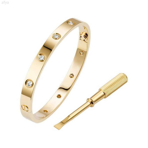 Pulseiras de punho de alta edição estilo parafuso com 10 pedras Love Bangle para meninas femininas de aço titânio atacado