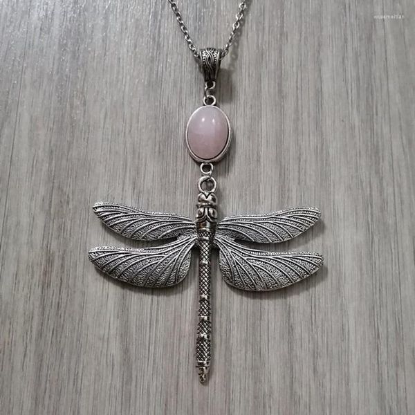 Anhänger Halsketten Sommer Große Libelle Lange Kette Halskette Für Frauen Böhmischen Vintage Natürlichen Kristallstein