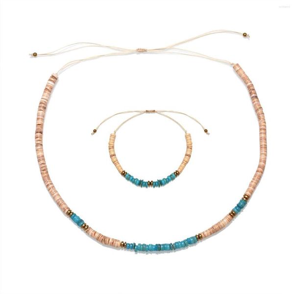 Ketten Boho 5mm Muschel Heishi Perlen verstellbar Surfer HalsketteArmband Zugschnur Natursteine Hämatit wasserdicht Sommer Set Schmuck