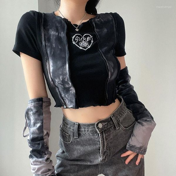 Женские футболки T Hikigawa Chic Fashion Women Women Streetwear Sweet Cool Cy Tie Dye Торговые футболки.