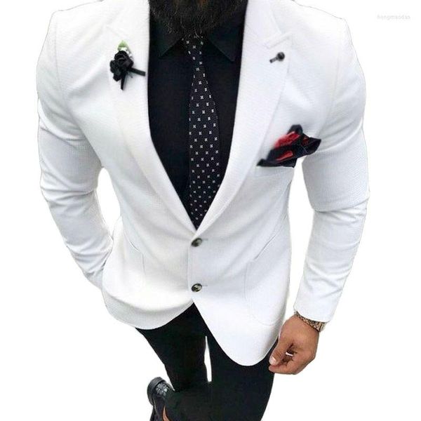 Мужские костюмы White Slim Fit British Style 2 кусочки с черными брюками Свадебные смокинг для выпускной вечеринки блейзер