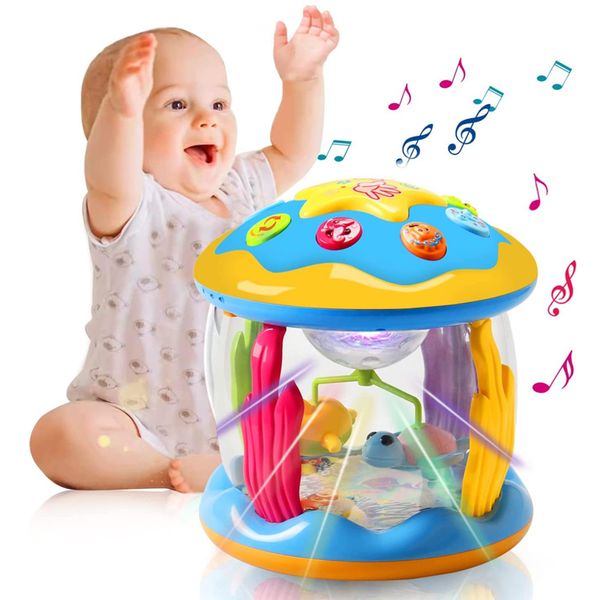 Brinquedos para bebês 6/12 meses Brinquedo musical para bebês Ocean Rotary Projetor Montessori Brinquedo educacional precoce com música Brinquedos leves para crianças