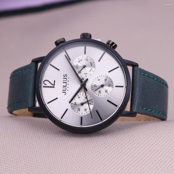Armbanduhren Echte Multifunktions-Herrenuhr Stunden Japan Mov't Uhr Business-Armband Leder Sport Jungen-Geburtstagsgeschenk Julius