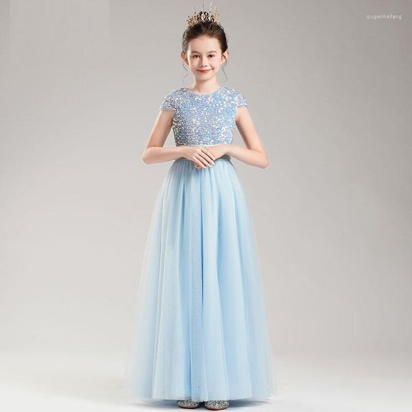 Vestidos para meninas 2023 Piano Performance Saia princesa Lantejoulas sofisticadas Hospedagem infantil Vestido florido coral