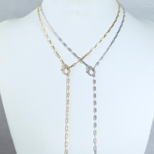 Ketten Authentische 925 Sterling Silber offene Gliederkette Gold Vermail Lariat Y-förmige Halskette für Frauen Hummer-Charm