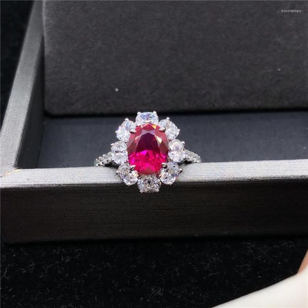 Кластерные кольца сказочные 2 -кадры овальная форма рубиновое бриллиантовое обручальное кольцо женщины 18 тысяч белого золота годовщина дня годовщина подарок красивая коробка