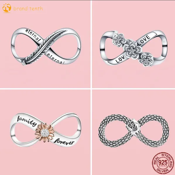 Prata Esterlina 925 para Pandora Charms Conta autêntica Pulseiras Contas Pingente Infinito Amor Família Eterna Para Sempre