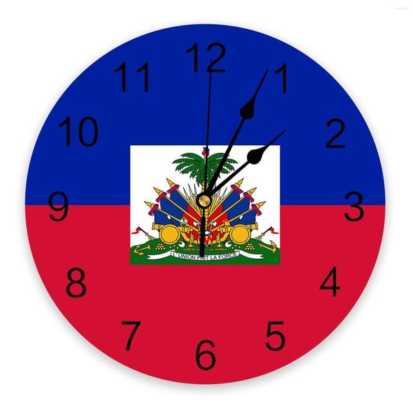 Relógios de parede Dia da Bandeira Nacional do Haiti Relógio Silencioso Moda Sala de Estar Relógio Moderno Decoração Redondo