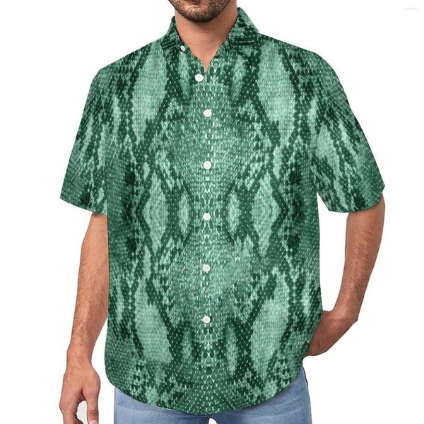 Lässige Herrenhemden mit Schlangenleder-Print, Blusen, Herren, hellgrün, Tier-Hawaii-Kurzarm, grafische Neuheit, übergroßes Strandhemd, Geschenkidee
