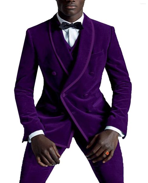 Мужские костюмы фиолетовое барветное 3pcs Шаль отвороты Мужские