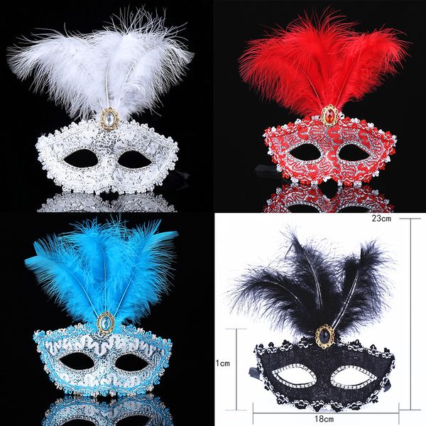 Maschera di piume multicolori Mezza maschera Maschera per le vacanze da donna Maschera per feste di Natale Maschera per trucco da ballo MJ-0002