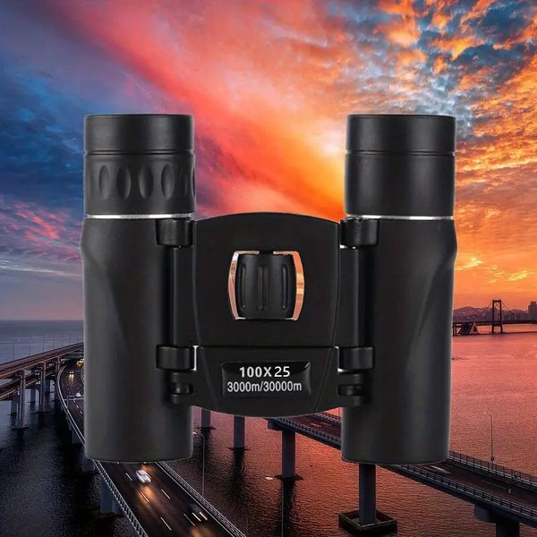 Binocolo 100x25 HD, mini telescopio BAK4 pieghevole per visione a lunga distanza per sport di caccia in campeggio all'aperto