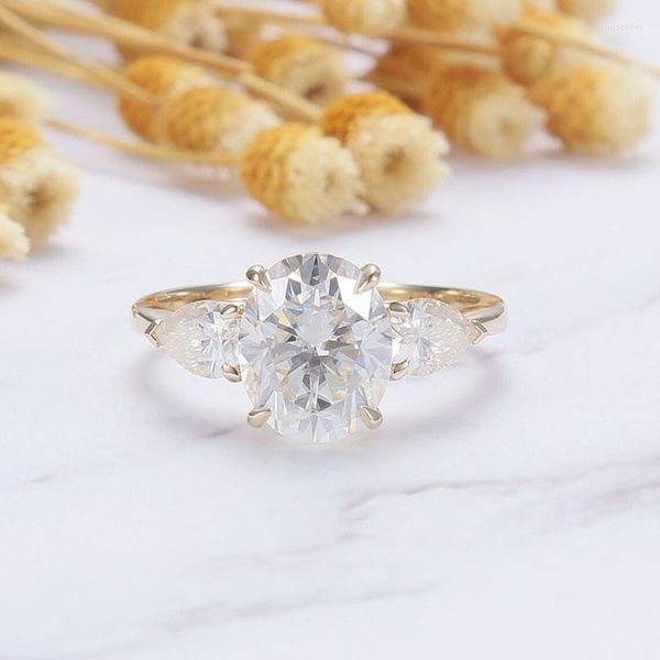 Кластерные кольца cxsjeremy 3 овальный срез 8 10 мм обручальное кольцо Moissanite Solid 14k 585 желтого золота Три камня для женщин свадебный подарок