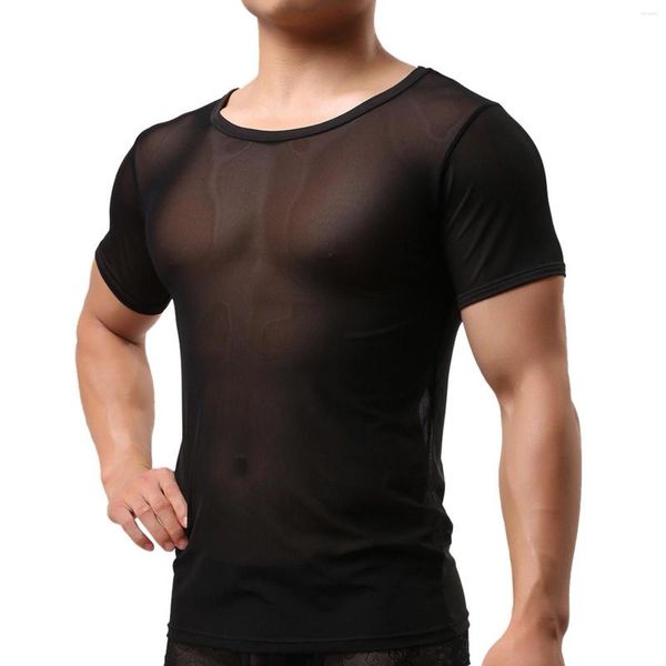 Бюстгальтеры устанавливают Jaycosin Mens Короткие рукава с полной прозрачной сеткой футболка повседневная мода Сексуальные топы воздухопроницаемость круглое воротнич