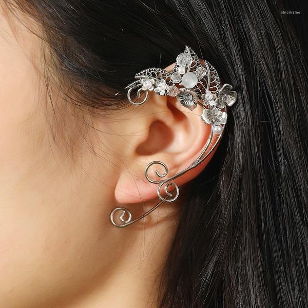 Rücken Ohrringe Gothic Vintage Fee Elf Clip für Frauen Perle Blume ohne Piercing Ohr Manschetten Schmuck handgefertigte Accessoires