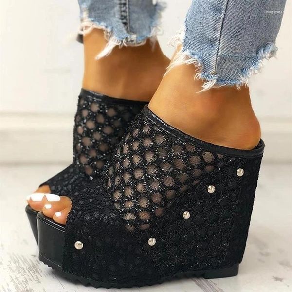 Платье обуви Akexiya Summer Women Mesh Sandals Platform Платформа.