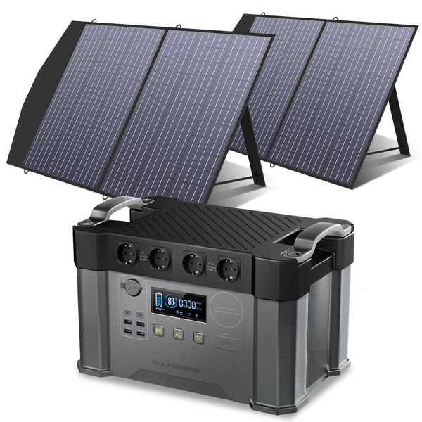AllPowers Solar Generator 2000W Аккумуляторная зарядное устройство 110 В/230 В чистое синусоидальное выпускное отверстие с портативной солнечной панелью 2100 Вт на открытом воздухе