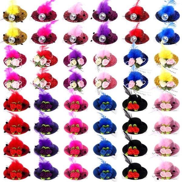 Saç aksesuarları 48 adet mini şapka klips üst fascinator dekoratif