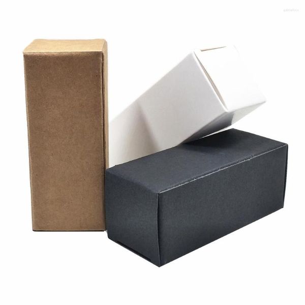 Embalagem para presente 500 unidades Branco Preto Marrom Papel Kraft DIY Pacote Dobrável Caixa Papelão Óleo Essencial Perfume Frasco Pequeno Pacote