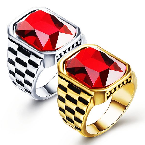 Vintage Anel Agate Aço inoxidável Chunky Dome Red Gemstone Rings Band for Women and Men Statement Wedding Minimalist Simple Style Jewelry yw206CG1282