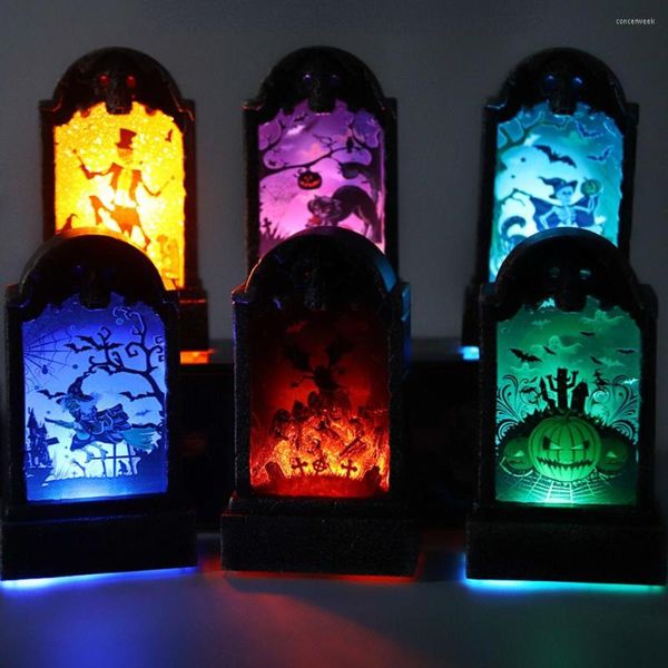 Decoração de festa 1pc Halloween LED Tombstone Light Horror Happy Home Decor Retro Simulação Decorações de Lâmpadas de Gravidade