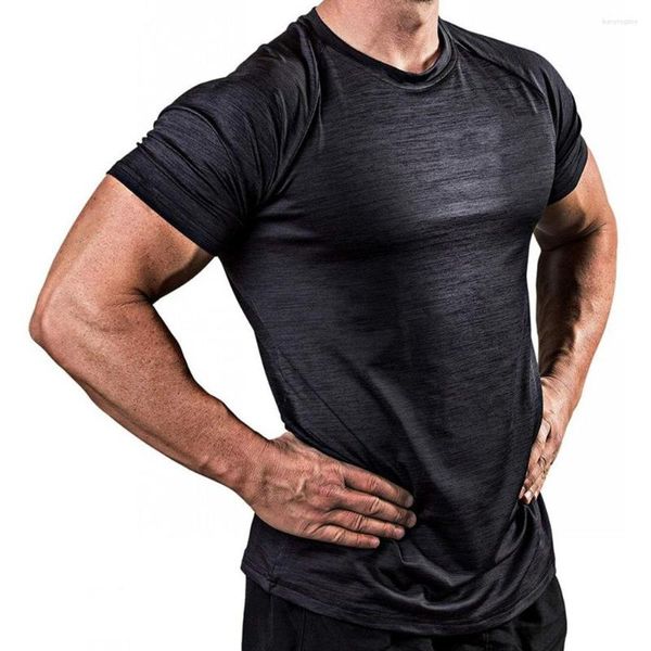 Camiseta Masculina Manga Curta Secagem Rápida Camiseta Sólida Masculina Academias Fitness Musculação Camisa Magra Masculina Jogger Workout Tee Tops Crossfit