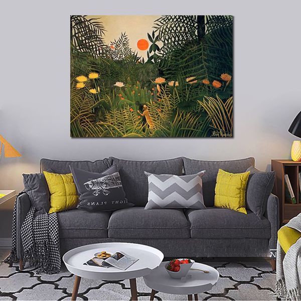 Leinwand-Wandkunst mit Dschungeltieren, handgemaltes Gemälde „Neger von einem Jaguar angegriffen“ von Henri Rousseau zum Verkauf, hohe Qualität