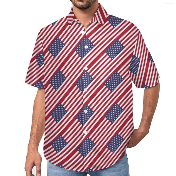 Мужские повседневные рубашки USA Flag Lose Shirt Shirt Man Beach Stripe Prim