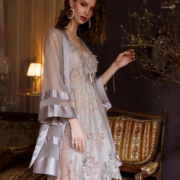 Indumenti da notte da donna che vendono camicia da notte di alta qualità trasparente maglia in raso kimono accappatoio accappatoio da sposa mattutina gonna pigiama sexy